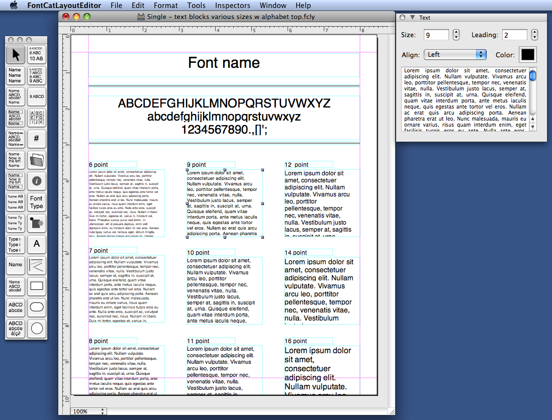 FontCat LayoutEditor with open layout
